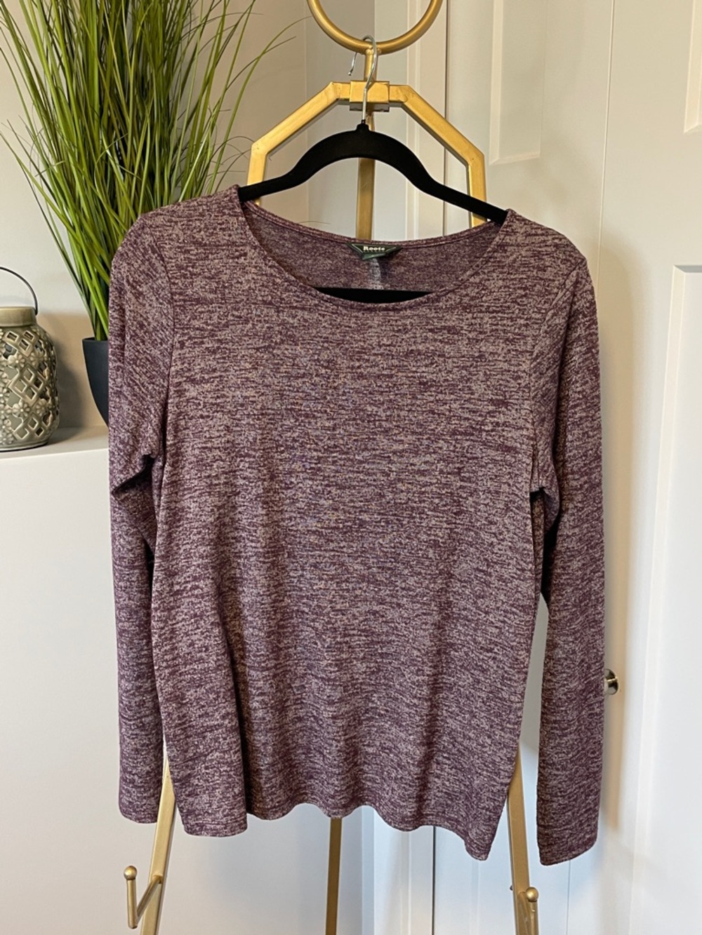 Roots Heathered Burgundy Long Sleeve Tie-back Top, Size S